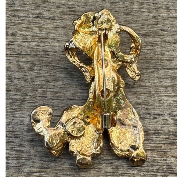 Vintage Gold-Tone Poodle Brooch With Red Rhinestone Eyes - Picture 8 of 9